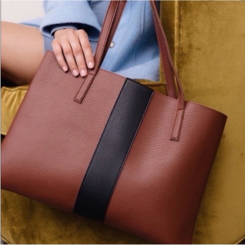 Vince Camuto Vegan Brown and Black Leather Tote